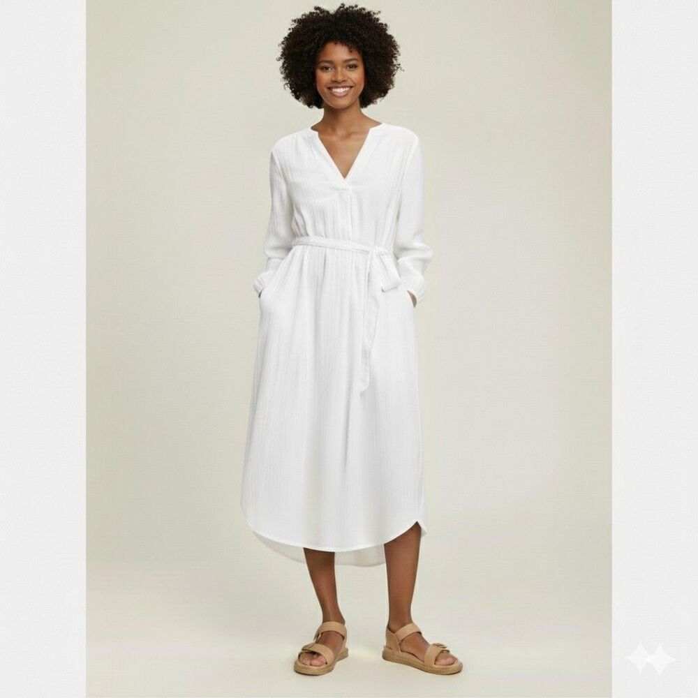 GAP White Long Sleeve Midi Dress